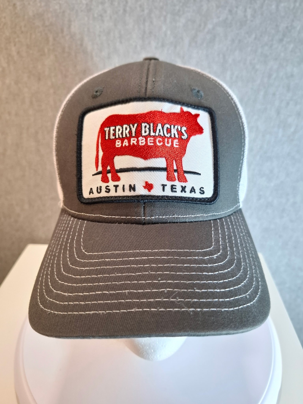 Terry Black's Barbecue Austin Texas Patch Trucker Hat - Gray & White